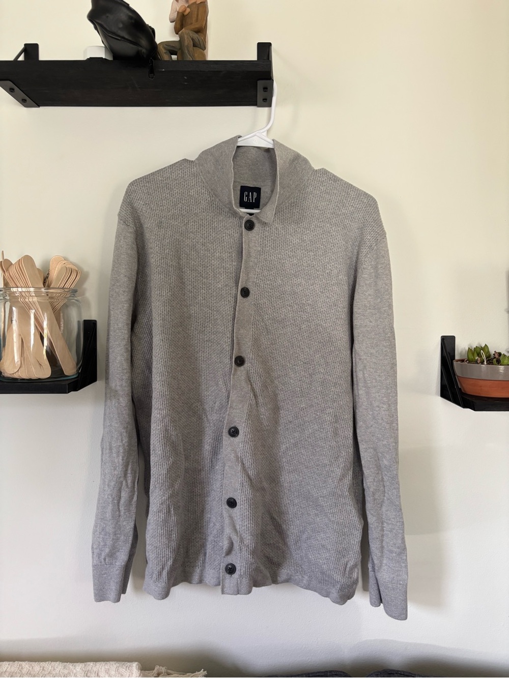 GAP Men’s Large Gray Textured Knit Button Front Cardigan Sweater